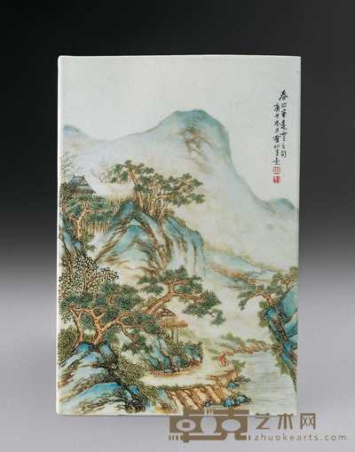 民国 粉彩山水图瓷板 38×25.6cm